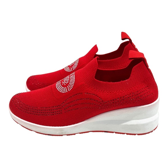 Marc Ecko Shoes - Ecko Red Crystal Accents Sock Knit Slip On Wedge Casual Shoes Women’s 9